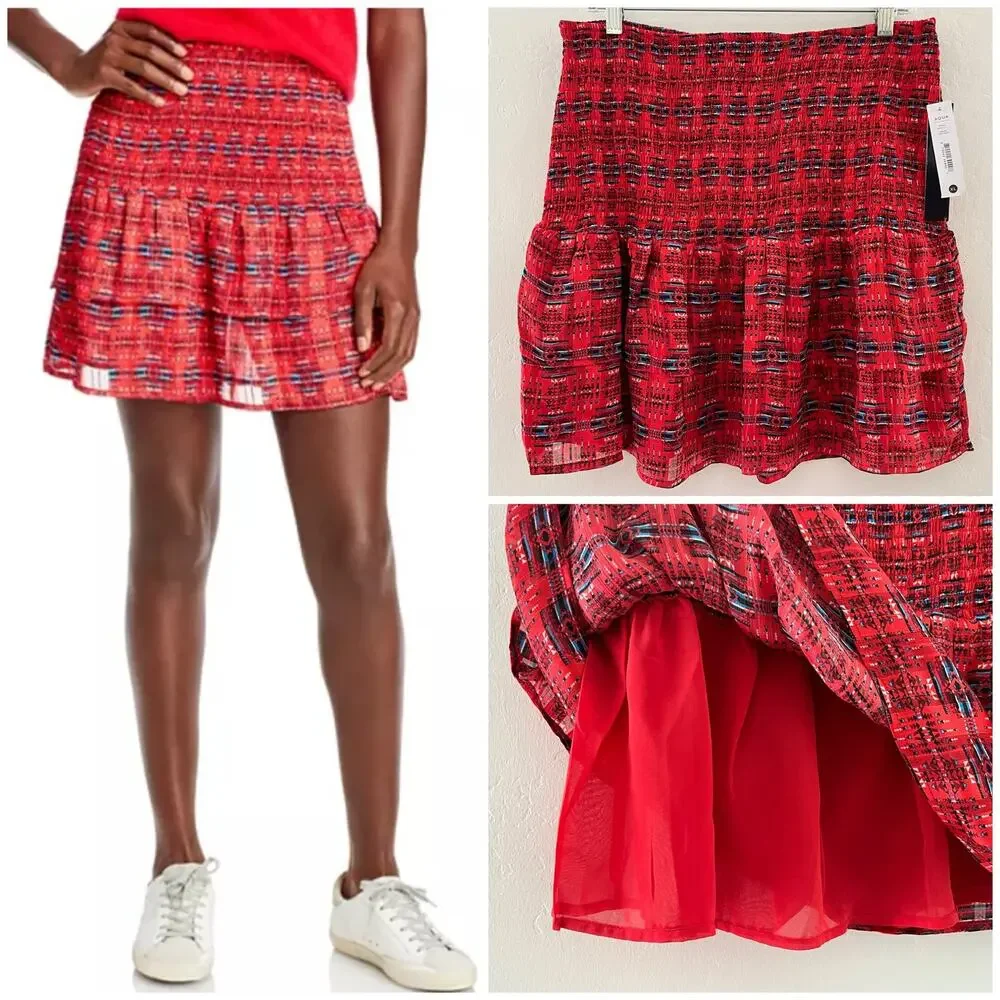 Aqua x Pendleton Bloomingdales Exclusive Skirt Women's XL Red Mini Smocked NEW - Picture 1 of 10